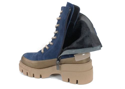 Дамски кубинки Luna Forte от естествена кожа и велур, с високо ходило, цип и топъл плюшен хастар.