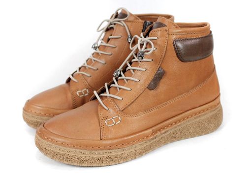 дамски меки боти Mira Senso от естествена кожа в светло кафяво с гъвкаво шито ходило