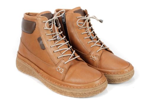 дамски меки боти Mira Senso от естествена кожа в светло кафяво с гъвкаво шито ходило