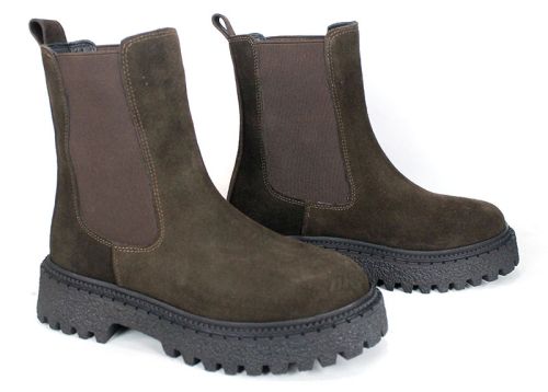 дамски боти Челси Terra Velluto от естествен кафяв велур с дебело равно ходило