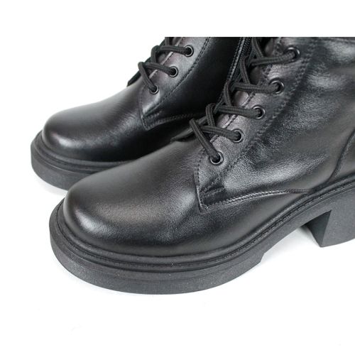 дамски кубинки Nero Audace от естествена черна кожа с ток и топъл хастар