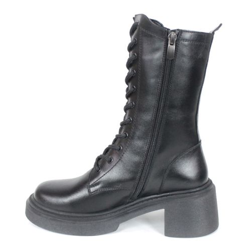 дамски кубинки Nero Audace от естествена черна кожа с ток и топъл хастар