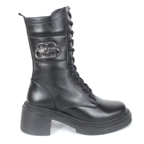 дамски кубинки Nero Audace от естествена черна кожа с ток и топъл хастар