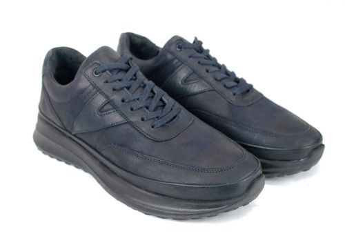 мъжки обувки Делато от тъмносин набук с естествена кожа