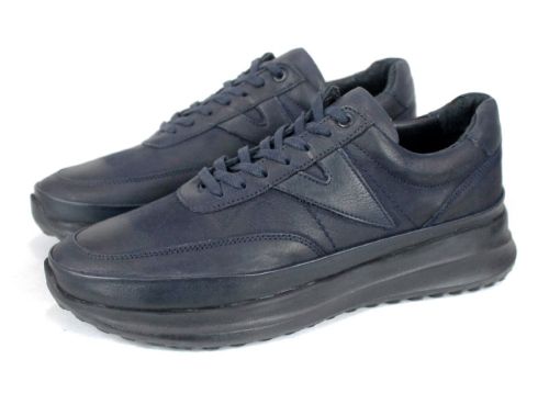 мъжки обувки Делато от тъмносин набук с естествена кожа