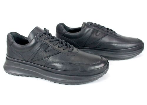 мъжки обувки Делато от естествена кожа в черно, с кожена стелка и олекотено ходило