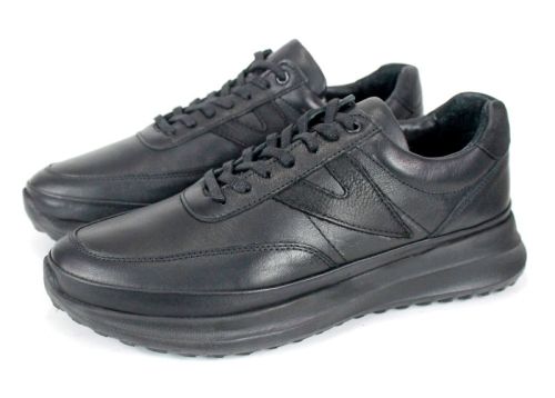 мъжки обувки Делато от естествена кожа в черно, с кожена стелка и олекотено ходило