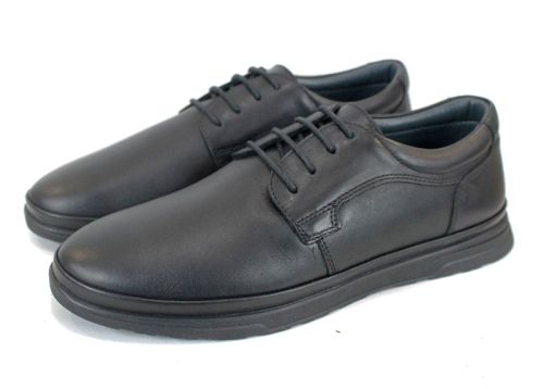 Мъжки обувки Чефо от черна естествена кожа с връзки и леко ходило
