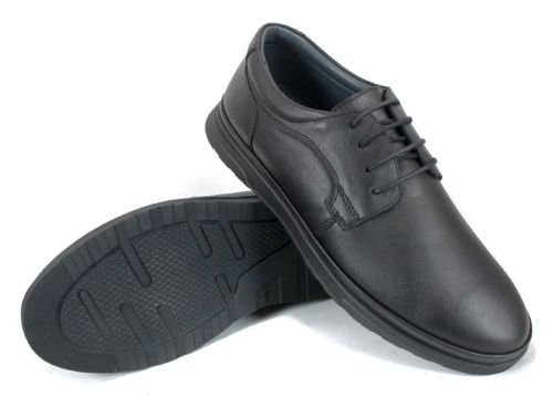 Мъжки обувки Чефо от черна естествена кожа с връзки и леко ходило