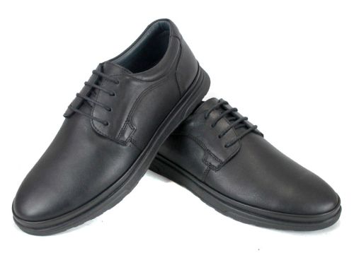Мъжки обувки Чефо от черна естествена кожа с връзки и леко ходило