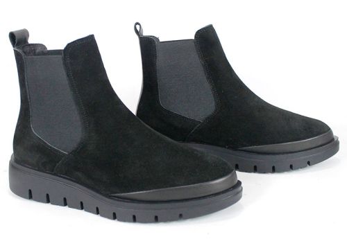 дамски челси боти Lumea от естествен велур, черен цвят, с еластични ленти и ниско ходило