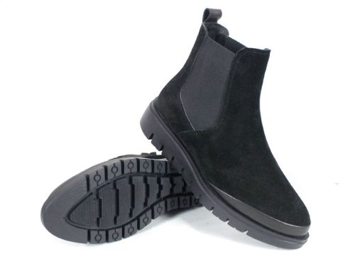 дамски челси боти Lumea от естествен велур, черен цвят, с еластични ленти и ниско ходило