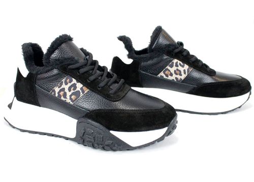 Fiera Nero – дамски зимни сникърси кожа и велур