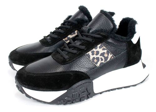 Fiera Nero – дамски зимни сникърси кожа и велур