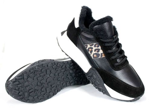 Fiera Nero – дамски зимни сникърси кожа и велур