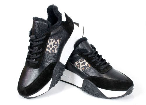 Fiera Nero – дамски зимни сникърси кожа и велур