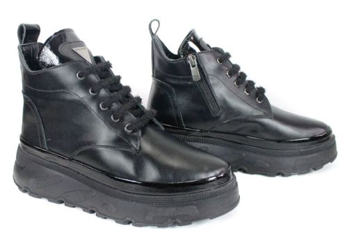 Дамски спортни боти Night Nova от естествена кожа – черни