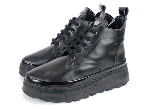 Дамски спортни боти Night Nova от естествена кожа – черни