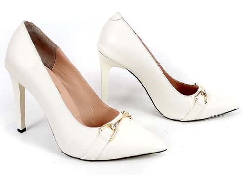 Дамски официални обувки Nera – естествена кожа, цвят шампанско, висок ток