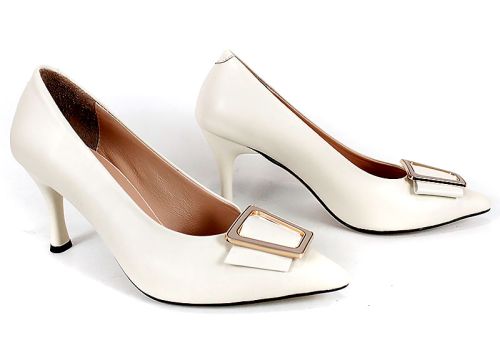 Дамски обувки Bella Luxe – естествена кожа, шампанско, висок ток