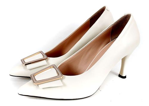 Дамски обувки Bella Luxe – естествена кожа, шампанско, висок ток