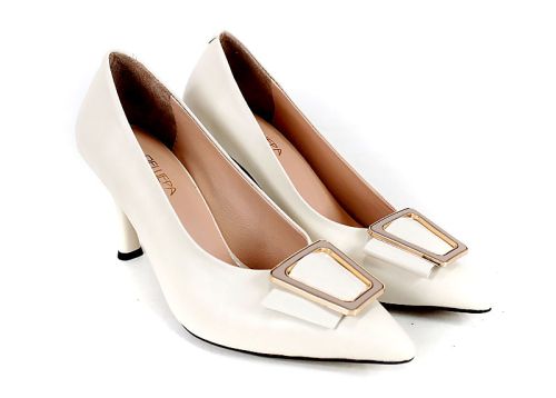 Дамски обувки Bella Luxe – естествена кожа, шампанско, висок ток