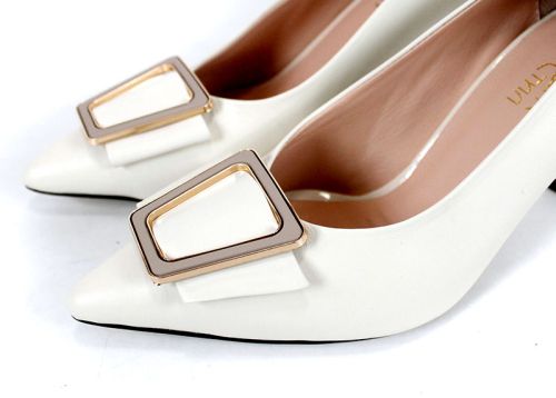 Дамски обувки Bella Luxe – естествена кожа, шампанско, висок ток