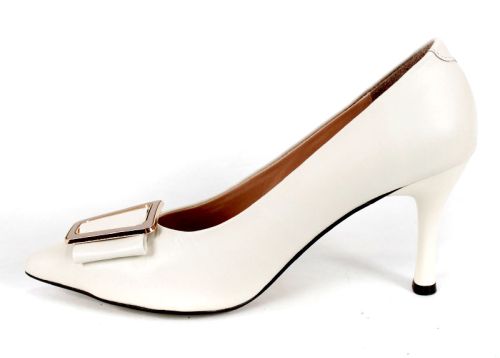 Дамски обувки Bella Luxe – естествена кожа, шампанско, висок ток