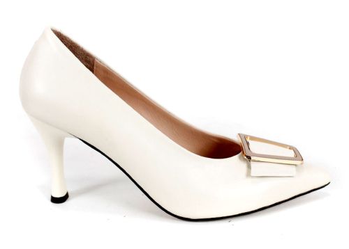 Дамски обувки Bella Luxe – естествена кожа, шампанско, висок ток