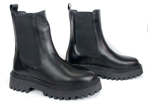 дамски боти Terra Velluto естествена кожа черни с дебело зимно ходило