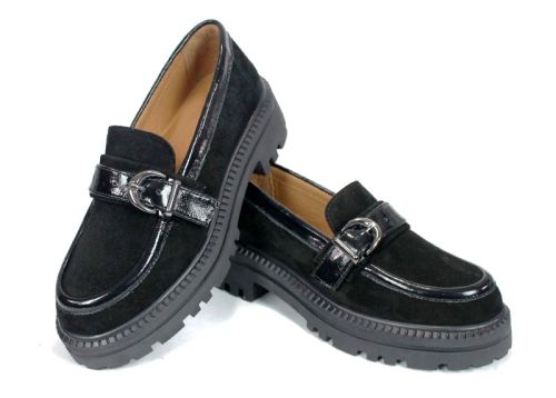 модерни дамски лоуфъри с дебело ходило черни