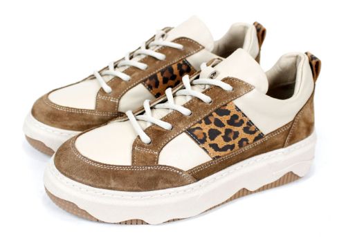 дамски сникърси avileta естествена кожа велур леопардов детайл