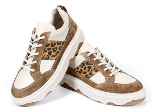 дамски сникърси avileta естествена кожа велур леопардов детайл
