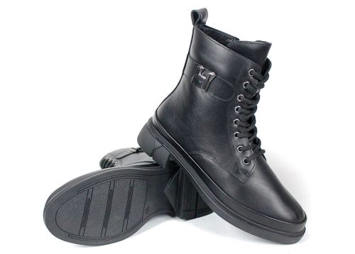 дамски кубинки Noir Forte естествена кожа черни