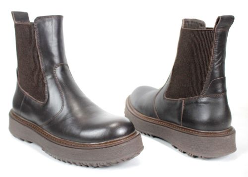 дамски боти Nordéa, естествена кожа, тъмно кафяви, Челси модел, топъл хастар, Old Money стил