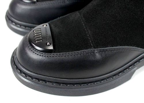 дамски боти Noiré Lume, черни, естествена кожа и велур, Челси модел, зимни, нисък ток, елегантен стил