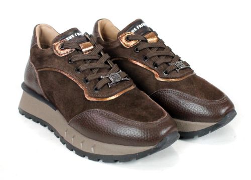 дамски сникърси Magia Notturna естествена кожа и велур тъмно кафяво