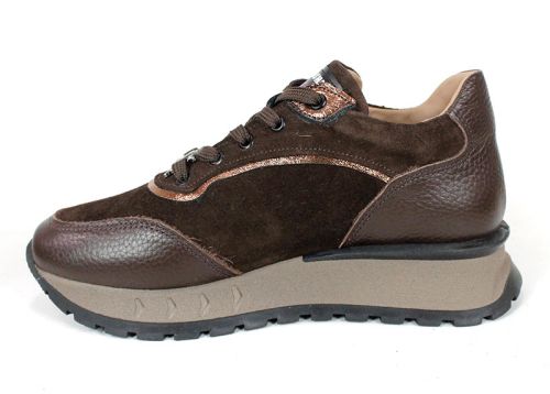 дамски сникърси Magia Notturna естествена кожа и велур тъмно кафяво
