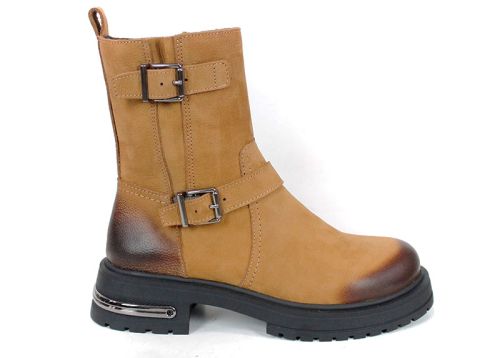 дамски боти естествен набук цвят тютюн зимни удобни