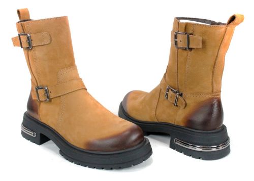 дамски боти естествен набук цвят тютюн зимни удобни