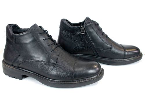 Мъжки боти Notte Urbano – естествена кожа напа и флотер, термо ходило, връзки и цип, черни