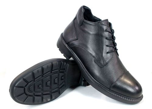 Мъжки боти Notte Urbano – естествена кожа напа и флотер, термо ходило, връзки и цип, черни