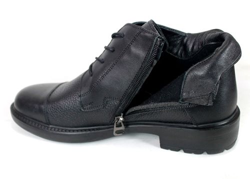 Мъжки боти Notte Urbano – естествена кожа напа и флотер, термо ходило, връзки и цип, черни