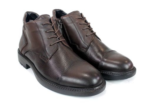 Мъжки боти Notte Urbano – кафява естествена кожа напа и флотер, топъл хастар и цип