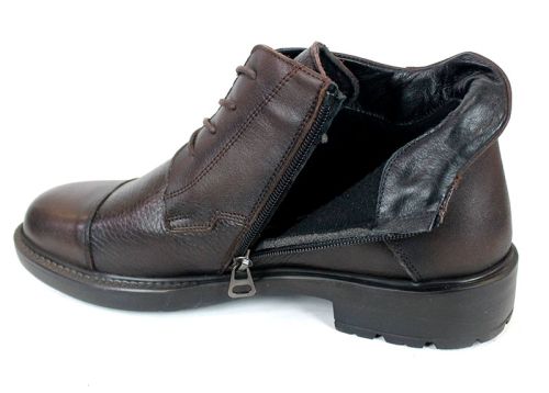 Мъжки боти Notte Urbano – кафява естествена кожа напа и флотер, топъл хастар и цип