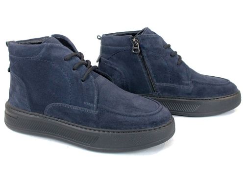 Мъжки боти Loftе Vento – естествен велур, тъмно сини, с връзки и цип, топъл хастар