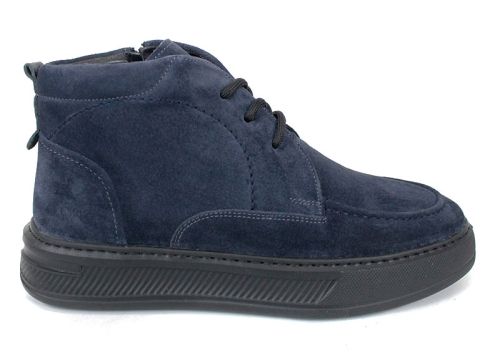 Мъжки боти Loftе Vento – естествен велур, тъмно сини, с връзки и цип, топъл хастар