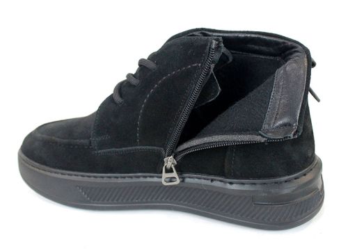 Мъжки боти Loftе Vento – естествен черен велур, цип и връзки, широк комфорт и топъл хастар