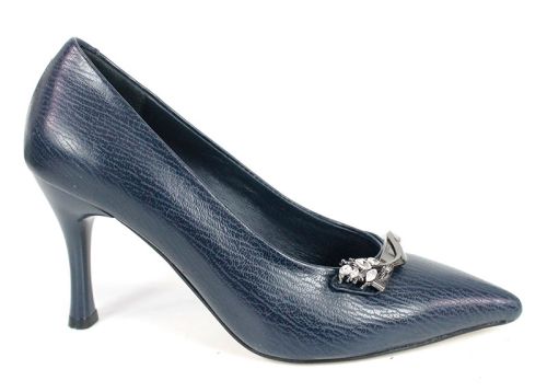 Дамски официални обувки Luxe Éternelle – тъмно син цвят, естествена кожа, висок тънък ток