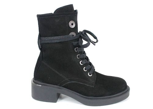 Dolce Fumo – дамски велурени кубинки в черно с връзки и страничен цип